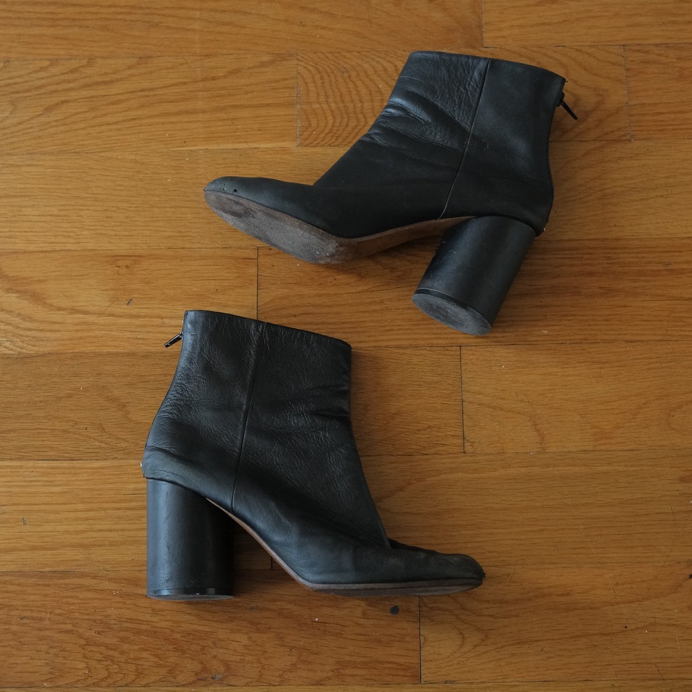 Maison Margiela Ankle Boots Womens Black Leather Block Heel Avant Garde 40 AS IS
